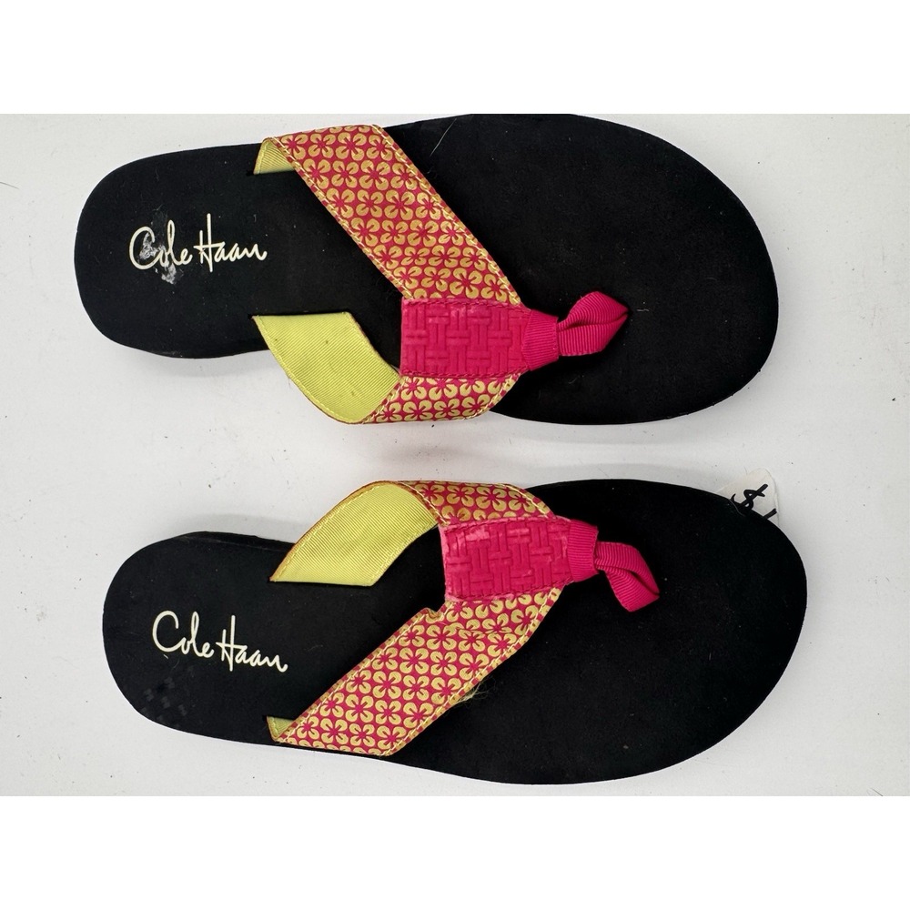 Cole Haan Womens Green/Pink Geometric Logo Flip Flops Sandals Size 6 Cloth Wedge - Picture 2 of 4